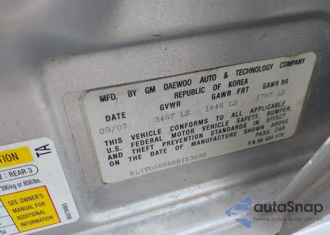 2008 Chevrolet Aveo Ls из США, поврежденный, VIN KL1TD56668B113890